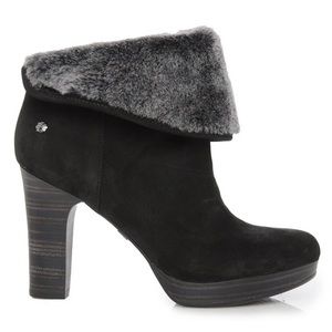 UGG Dandylion Suede Fur Cuff Ankle Booties Sz 6